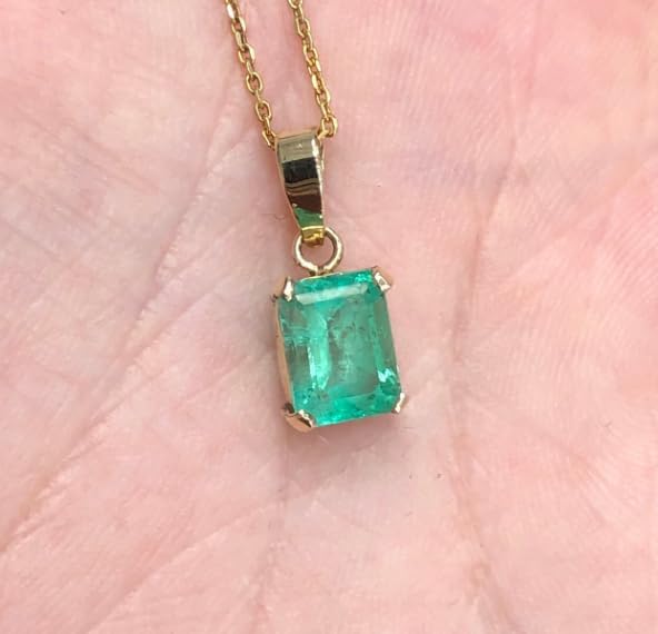 Natural Colombian Emerald Pendant, Emerald Cut, 925 Sterling Silver 14K yellow Gold Plated Pendant, Woman gift Pendnat