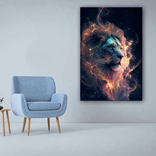 Startonight Canvas Wall Art - Fire Lion - Decoration Artwork Ready To Hang For Living Room Big Picture Home Wall Decor Print Modern And Contemporary Painting 32" X 48" #TOP7