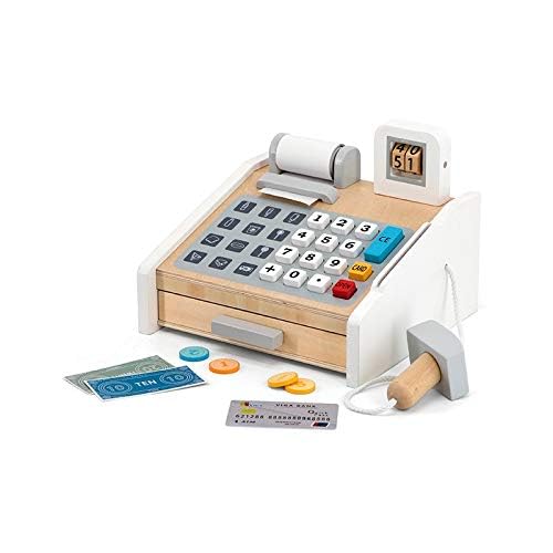 Caisse enregistreuse en bois avec accessoires interactifs pour compter