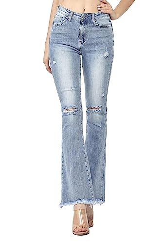 SALT TREE Risen Jeans - High Rsie Distressed Hem Flare - RDP1295