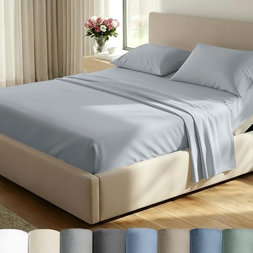 Image of California Design Den Split King Sheet Set - 100% Cotton, 600 Thread Count, Breathable Luxury King Size Sheets for Adjustable Bed, Luxury Hotel-Quality Sheets with Soft Sateen Weave - Light Grey