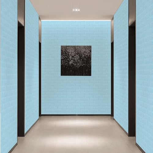 Image of 3D Brick Wallpaper for Wall | Self Adhesive PE Foam DIY Panel | Peel & Stick Decor for Home, Living, Bedroom & Office (70 x 77 cm, Appx 5.8 Sq Ft) (1, Sky Blue)
