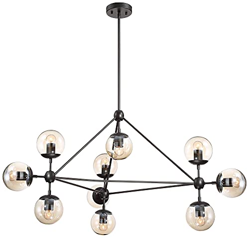 Possini Euro Design Gable Black Chandelier Lighting 40" Wide Modern Industrial Round Cognac Glass Globes 10-Light Fixture Dining Room House Foyer Entryway Kitchen Bedroom Living Room High Ceilings #TOP6