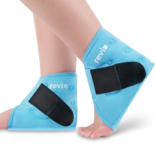 Image of REVIX Ankle Ice Pack Wrap - Reusable Gel Cold Compression for Foot Discomfort, Ice Wrap for Feet Swelling and Recovery, Plantar Fasciitis, Achilles Tendonitis, and Sprained Ankles, 2 Packs