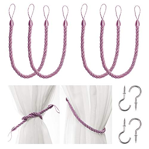 BEL AVENIR Curtain Tiebacks Ropes Tie-Backs,Handmade Holdbacks(Pink,4P)