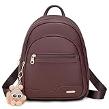 BAGOK Mochila Mini Mujer – Elegante Mochila de Cuero Vegano con Logo y Cremallera Dorada – Pequeña para Uso Diario, Escuela y Viajes（Burdeos）