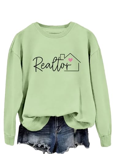 ZOTUJU Sweatshirt for Women Realtor Sweater Real Estate Agent Shirt Funny Graphic Tees Fashion Tops Comfortable Pullover Olive-Green