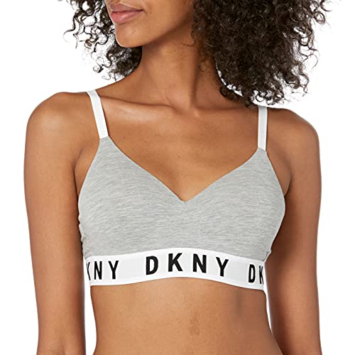 DKNY Women's Cozy Boyfriend Wirefree Pushup Bra, Heather Gray/White/Black, Small