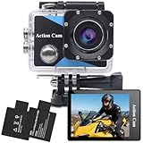 Nvgfelis Action Cam FHD, Fotocamera Subacquea impermeabile 98FT/30M, Sports Cam con 2 Batterie Ricaricabili e Kit Accessori