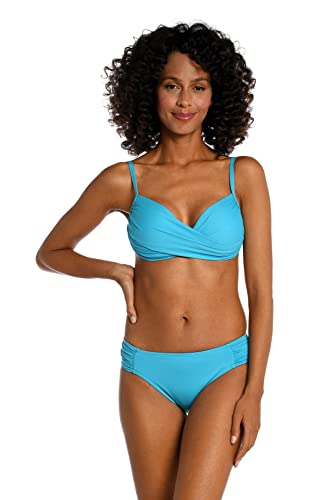 La Blanca Women's Island Goddess Over The Shoulder Wrap Bikini Swimsuit Top, Azul, 16
