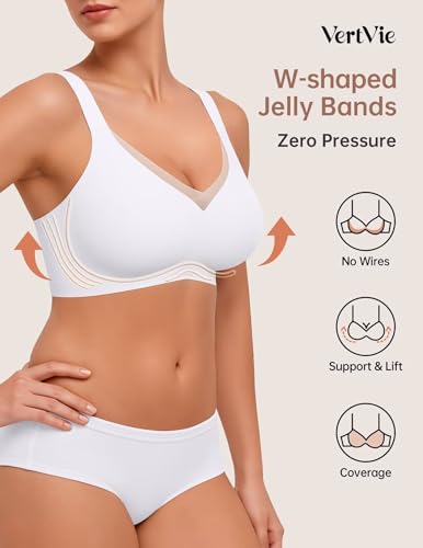 Image of Vertvie Wireless Bras Women Seamless Jelly Supportive Mesh Crossover Bra No Underwire Push Up Full Coverage T-Shirt Bralette