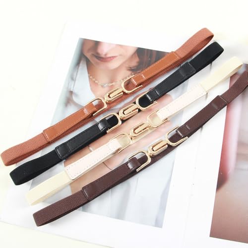 Women Stretchy Waist Belts Elastic Skinny Belt for Ladies with Gold Buckle3