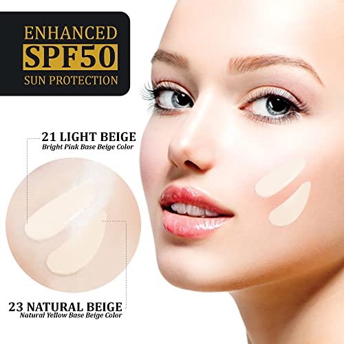 Vinne Korean Cushion Foundation, Lightweight Spf50 Sun Protection, Essence Makeup Natural And Dewy Finish, 12-Hour Lasting Effect, 0.42 Oz - #23 Natural Beige (Refill Not Included) #TOP2