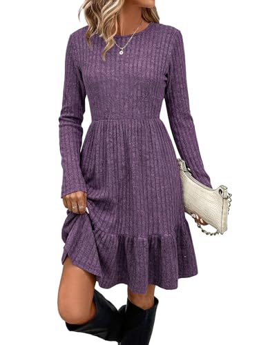 Berydress Fall Sweater Dresses for Women 2025 Long Sleeve Crewneck Flowy Babydoll Winter Casual Midi Dress with Pockets