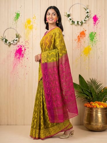 Image of WoodenTant Women's Cotton Silk Saree Without Blouse Piece