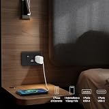 BSEED Schuko gniazdko ścienne z przełącznikiem 1-gang 1-drożny i gniazdo USB A i USB C, wtyczka Schuko 118m, do biura domowego, kolor czarny