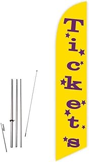 GLOBAL ADVERTISING SOLUTIONS Event Sign Feather Flag Eye Catching Banner Sign for Business and Marketing Complete Set with 15 ft Pole Kit and Ground Spike (Tickets Yellow With Red Text)