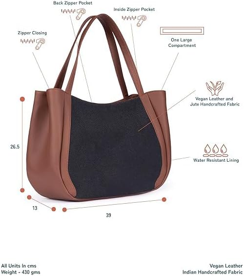 Women’s Jute & Vegan Leather Tote Bag – Handcrafted Shoulder Handbag, Spacious Carryall Work Bag for Office, Travel & Daily Use