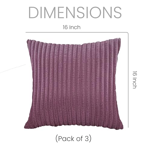 Image of Yellow Weaves Pencil-Stripe Fur Cushion Covers | Soft Polyester | Decorative Sofa & Throw Pillow Covers | 16x16 Inches, Pack of 3 (Multi 1)