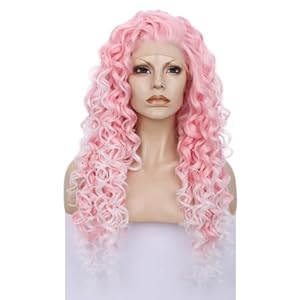 Imstyle Pink Curly Lace Front Wigs Women Cosplay Costume Daily Wear Bounce Fluffy Wig Hair Heat Resistant 26 Inch(Pink)