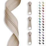 5m Reißverschluss endlos, Spirale 3mm + 15 Schieber/Zipper 32 Farben, Meterware (Beige)