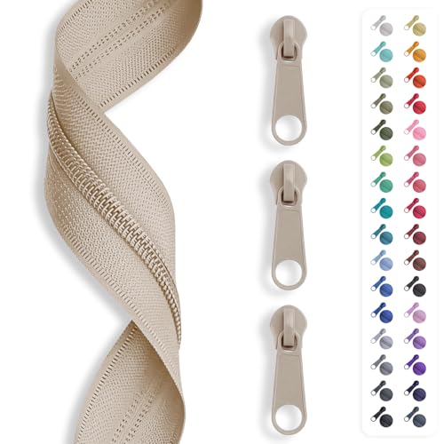 5m Reißverschluss endlos, Spirale 3mm + 15 Schieber/Zipper 32 Farben, Meterware (Beige)