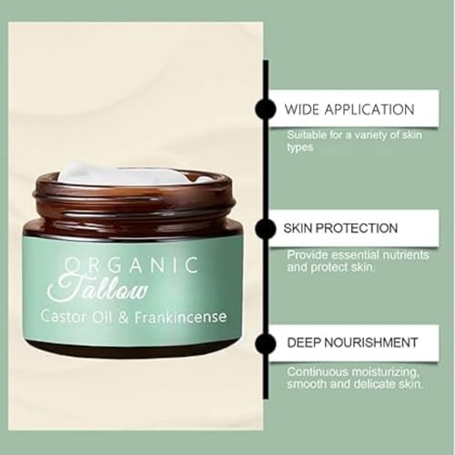 Generic Grass-fed Beef Tallow with Frankincense Oil & Castor oil, Organic Beef Tallow Moisturizer for Skin, Tallow and Manuka Honey Balm for Face, Body (1)