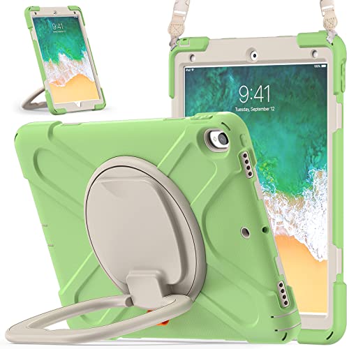 HUHI Case for iPad Air 3rd Gen 2019 10.5 inch/iPad Pro 10.5 inch 2017, 360 Degree Hand Grip Kickstand Shockproof Cover with Shoulder Strap, Matcha Green