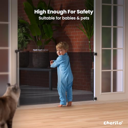 Image of Cherilo Safety Gate for Kids Home | Retractable Baby Safety Gate for Door & Stairs | Expandable Mesh Child Gate up to 150 cm | Pet & Baby Fence Barrier | Black