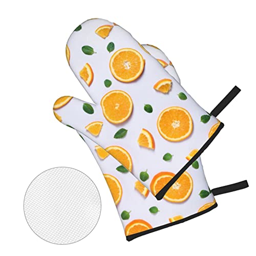 Oven Mitts And Pot Holders 4Pcs Sets Orange Fruit Print High Heat Resistant Oven Mitts With Oven Gloves And Hot Pads Potholders For Kitchen Baking Cooking Grilling Non-Slip Cooking Mitts #TOP3