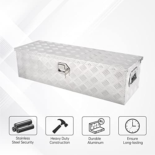 Gesexi 39 Inch Heavy Duty Aluminum Tool Box Waterproof Truck Storage Organizer Trailer Storage Tool Box With Side Handle, Lock & Keys,Silver (39"X13"X10") #TOP1