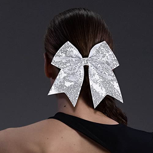 Glitter Sequin Cheer Bow Elastic Hair Ties Girls 8" Christmas Sparkly Red Gold Silver Ponytail Holder Band Cheerleader Decor Accessories For Women Teens Birthday Sports Party Favor Gift #TOP3