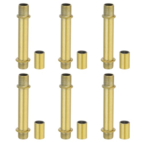 Image of PATIKIL Straight Pipe Lamp Stems Rod Kit, 6 Set M10 Carbon Steel 60mm(2.36 inch) Long Double End Thread Rod with Coupling Nuts Sleeve Connector for Table Lamps Chandeliers, Gold Tone