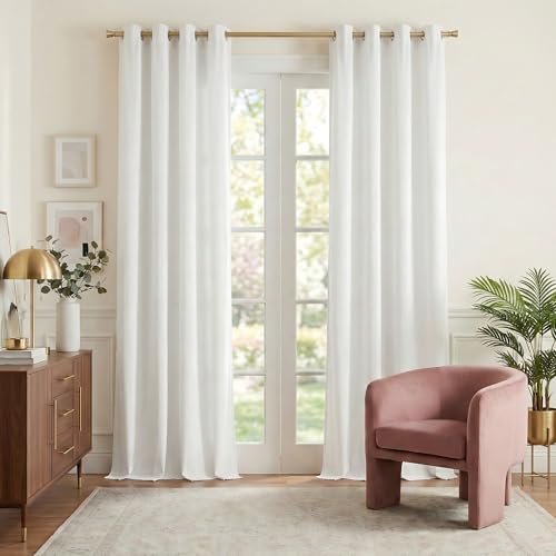 NICETOWN Velvet White Window Curtains 96" Length, Dining Room Decor, Classic Eyelet Top Easy to Slide Drapes for Living Room/Bedroom (2 Pieces, W52xL9