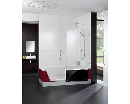 Repabad Easy- In Badewanne mit Tür und Dusche 170 cm Ausführung links Ecke links Front Glas Dark black
