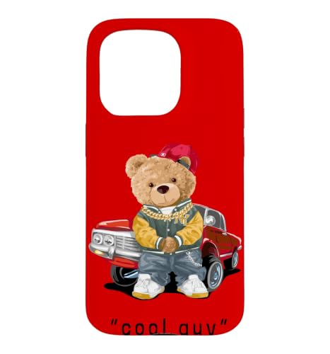 Cool Teddy Bear Vintage Car Guy Cartoon Graphic Designs Fun �X�}�z�P�[�X iPhone 15 Pro �p