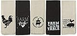 Farmhouse Kitchen Towels Flour Sack Cotton Black/Tan Set of 5
