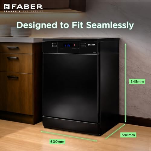 Image of Faber 14 Place Free Standing Dishwasher|8 Wash Programs| LED Display| Adjustable Racks | Auto Power Wash| Child Lock | 2Yr Comprehensive & 10Yr Cavity Warranty |FFSD 8PR 14S, Black Finish