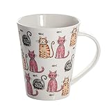 Taza con divertido diseño de gatos sobre fondo blanco en porcelana de ceniza de hueso (bone china) de excelente calidad
