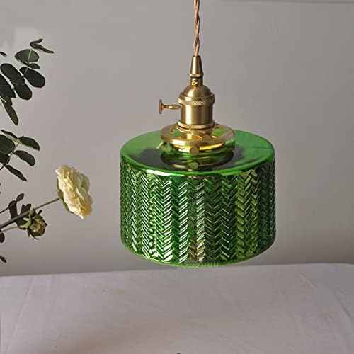 KRIPINC Green Glass Pendant Lighting Ceiling, Glass Pendant Light, Vintage Green Light Shade, Green Hanging Lights for Living Room Bedroom, Dia 17cm