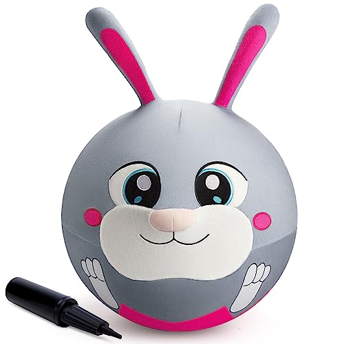 ZOOJOY Hopper Ball - Inflatable Bunny Jumping Ball- Rabbit Plush Hippity Hop Toys for Kids, 18 Inch Bouncy Ball with Handle for Boys Girls Aged 3-8, Animal Bounce Hopper Toy with Pump