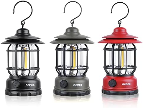 GEMEK Portable Retro Camping Lantern, Hanging Dimmable COB Brightness Tent Light for Camping, Party, Night Fishing, Hiking, Home Lighting, Outages Emergency