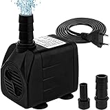 【Spezifikationen & Abmessungen】60*50*45mm. Das 1,5 m lange Netzkabel bietet eine bequeme Installation und ein verstellbarer Knopf ermöglicht Ihnen die Kontrolle von Wasserdurchfluss und -druck; max. Durchflussmenge: 600L/H; max. Hubhöhe: bis zu 1,25 m. Leistung: 10W.