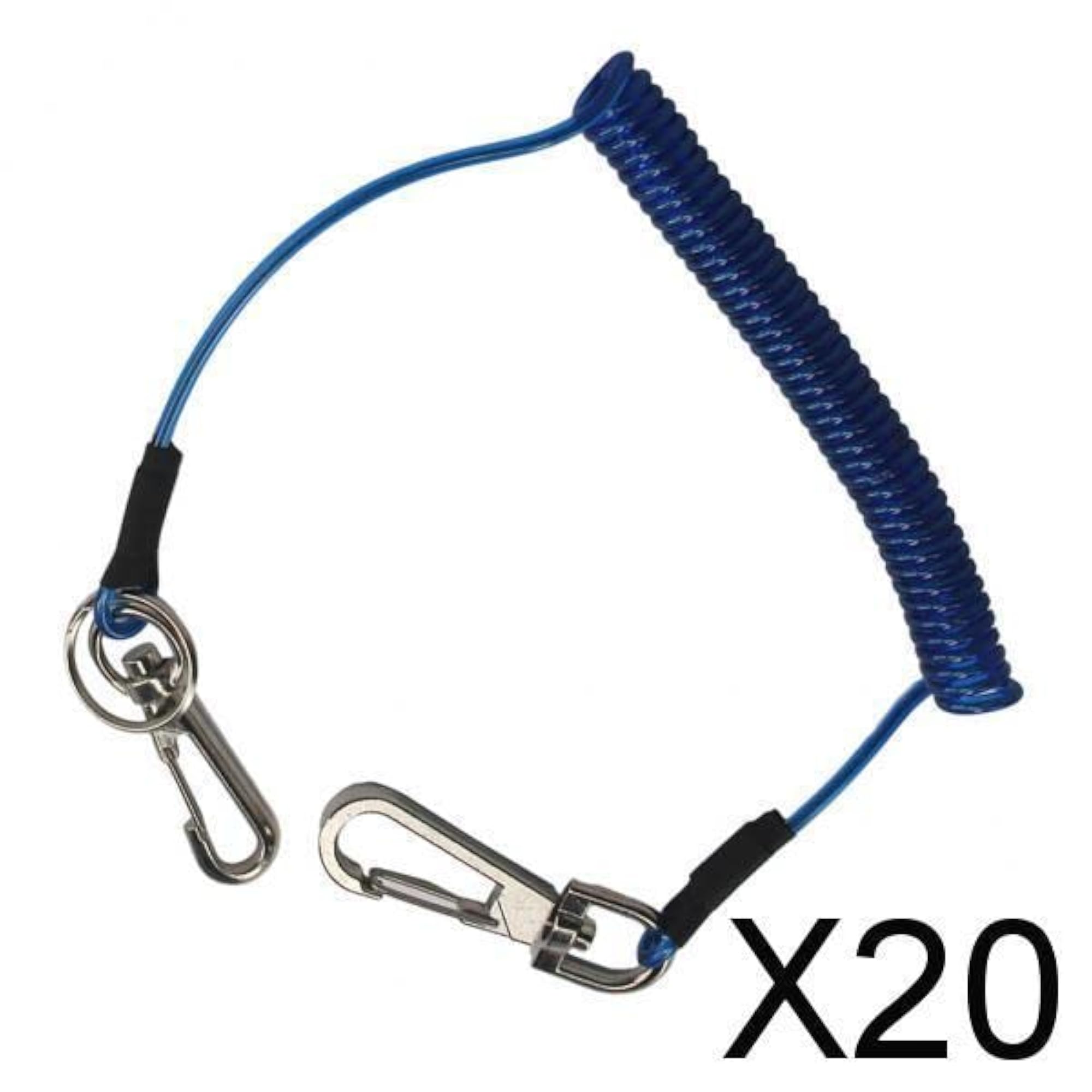 20xRetractable Coiled Fishing Lanyard Steel Wire Pier Rope Tether Blue