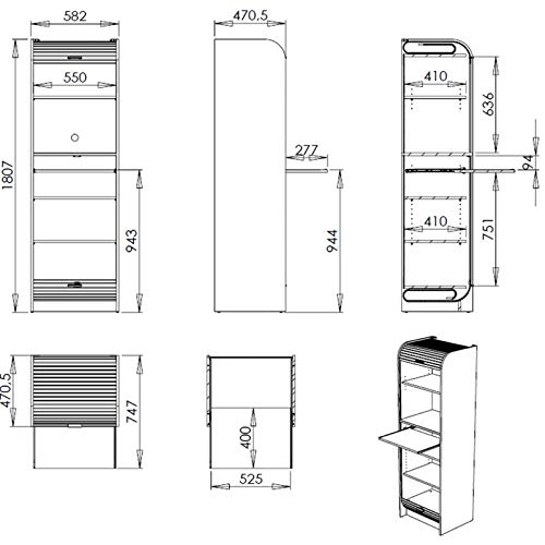 Meuble de Cuisine Micro-onde Chêne et Noir 6 Niches L 58,2 H 180,7 P 47 cm