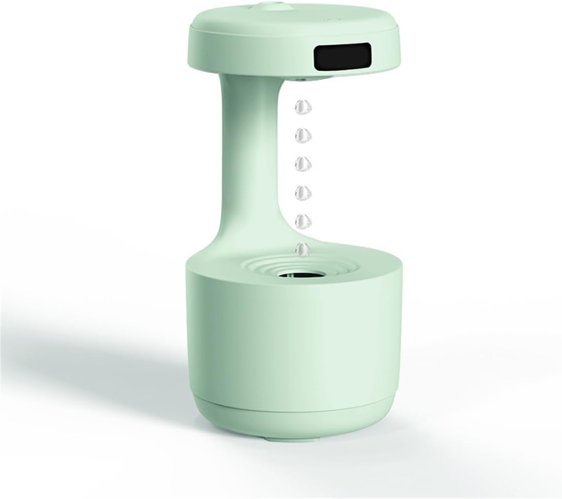 Bedroom Humidifier，Anti Gravity Water Drop with LED Clock Display，Ultrasonic Humidifiers for Bedroom，Rain drop humidifier，Anti gravity humidifier (Green)