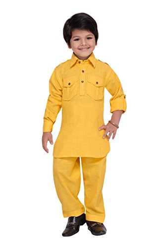 Image of AJ DEZINES Pathani Suit For Kids Boys | Boys Kurta Set | Traditional Party & Ethnic Wear | Kids Kurta Pyjama Set | Solid Cotton Kurta Pajama | Wedding & Festive Outfit - Regular Fit