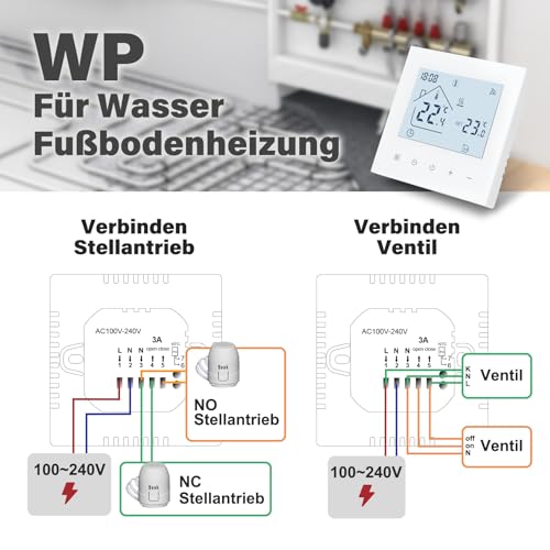 Beok WiFi Raumthermostat Fußbodenheizung, Wasser Heizungsthermostat Smart Home Thermostate Fussbodenheizung Thermostat Digital Unterputz Kompatibel Alexa, Google Home, 3A 230V TDR89W-WIFI-WP Weiß