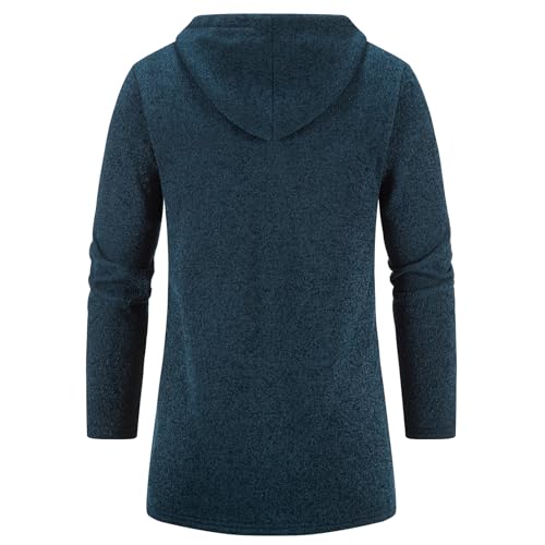 Mylldey Men's Long Cardigan Hoodies Full-zip Fleece Lined Sweaters Knit Regular Fit Casual Sweater Hooded Coat wiht PocketNavy-L