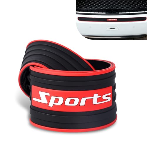 YAWUROU Car Rear Bumper Protector Guard, 40.94" x 3.54" Rubber Trunk Sill Protector, Self-Adhesive Scratch-Proof Car Guard Sills Trim with Sports Logo, Universal for Most Cars